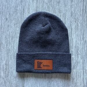 Home State Apparel Gray Minnesota “Home” Leather Patch Cuffed Winter Hat Beanie